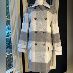 Gray and White Plaid Women's Coat